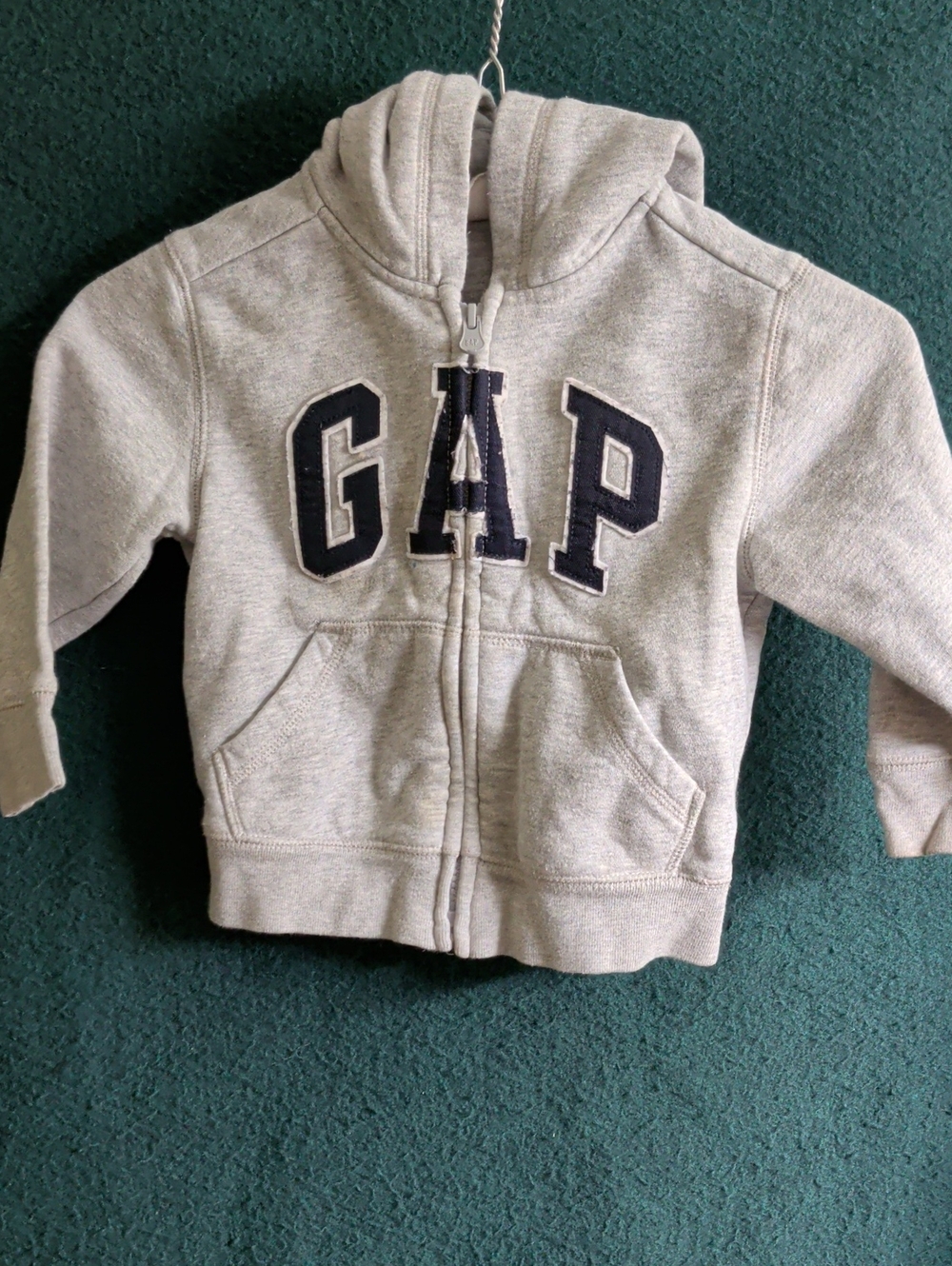 GAP Kids Hooded Zip Sweatshirt - Light Gray with Navy Logo